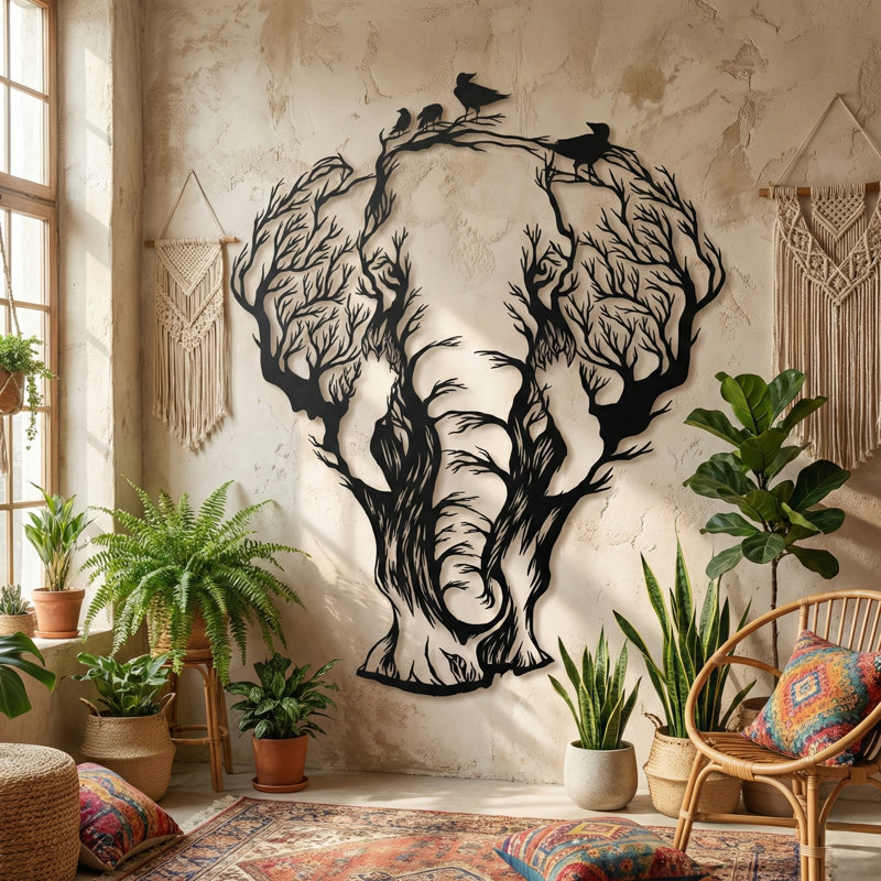 Handmade Boho Animals Wall Decor on Metal, 44" H x 35" W x 1" D