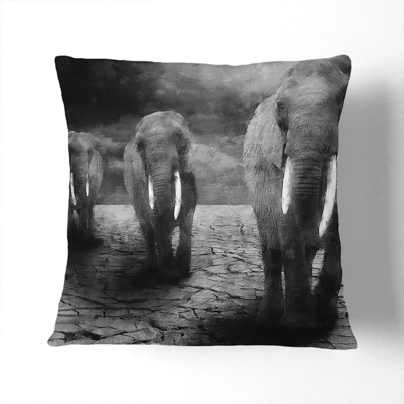 Three Elephants Scatter Cushion with Filling, 55cm H x 55cm W x 20cm D