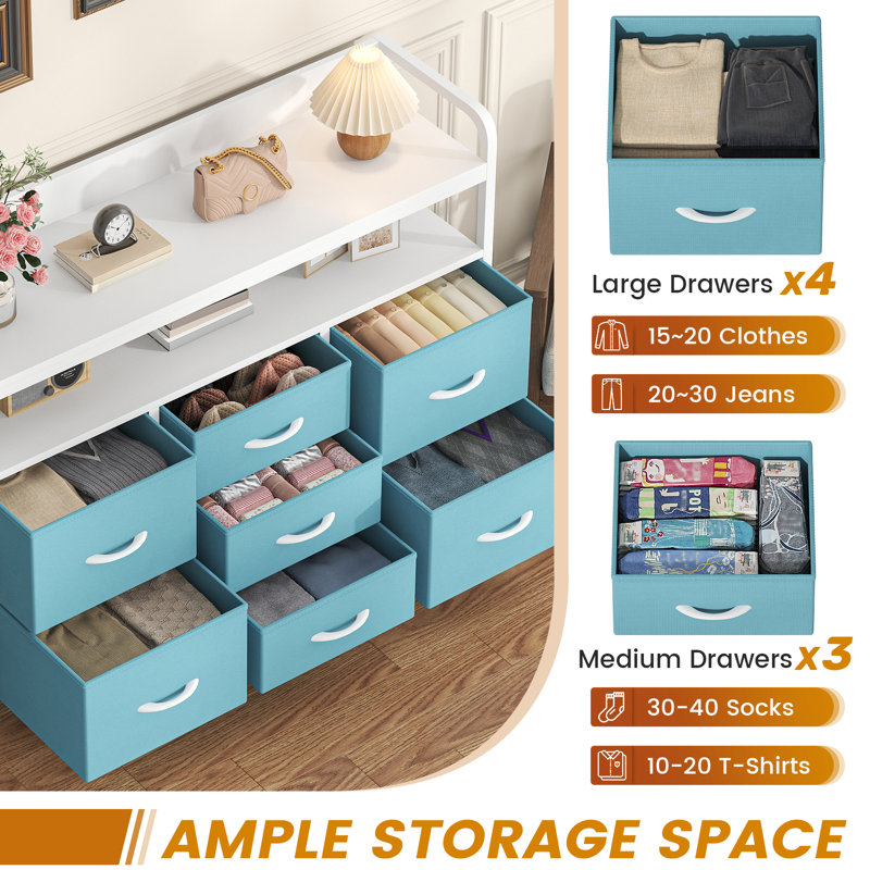 Metal 30cm W 7 - Drawer Chest of Drawers, Blue