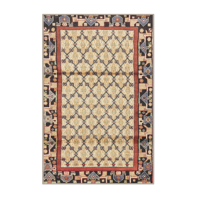 Tapis orange traditionnel/noir/jaune clair Finan, Rectangle 8 pi x 12 pi
