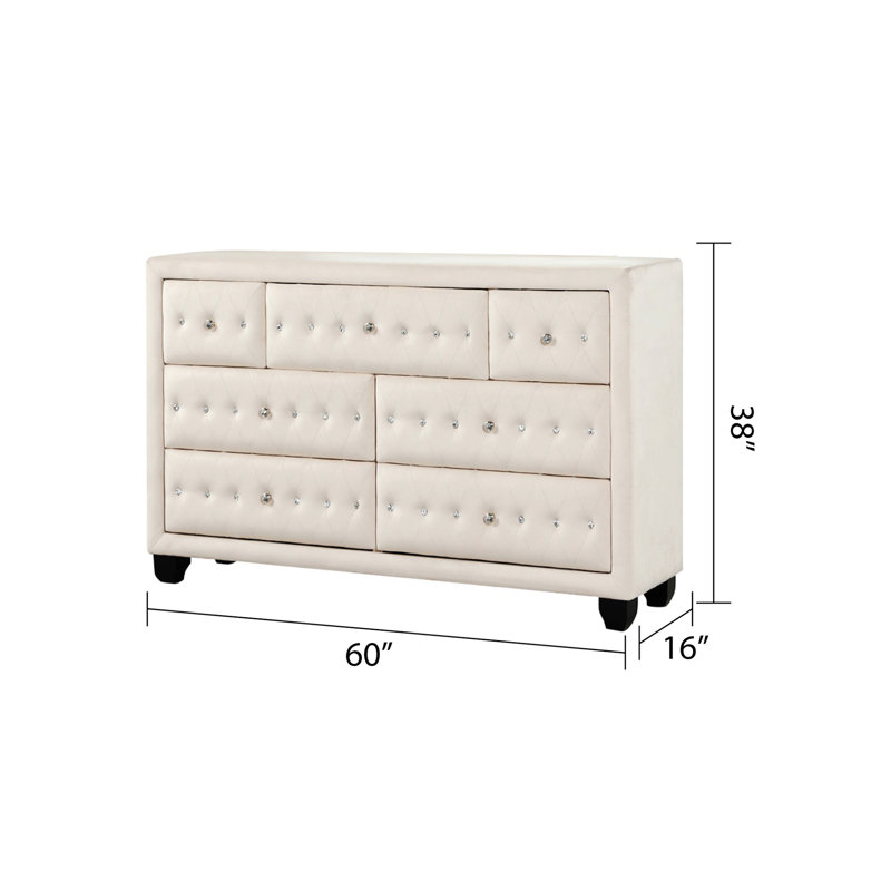 Commode capitonnée de style moderne, 7 tiroirs