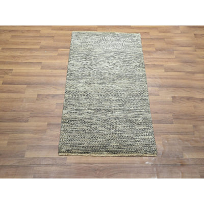 Tapis oriental beige, 2 pi x 3 pi, motif d'herbe moderne, noué à la main ton sur ton, laine naturelle non teinte, tapis, échantillon