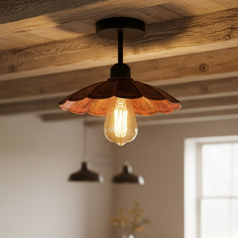 Semi Flush Mount, Yes, Rustic Red
