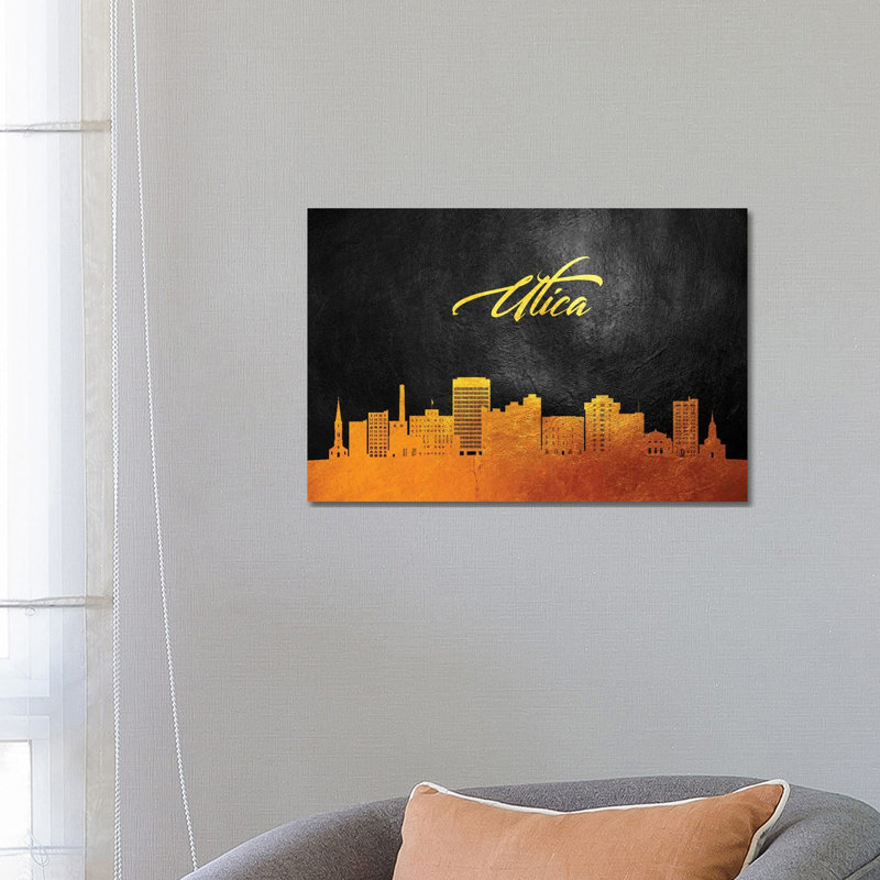 Utica New York Gold Skyline by Adrian Baldovino - Wrapped Canvas Print, 66.04 cm H x 45.72 cm W x 3.175 cm D