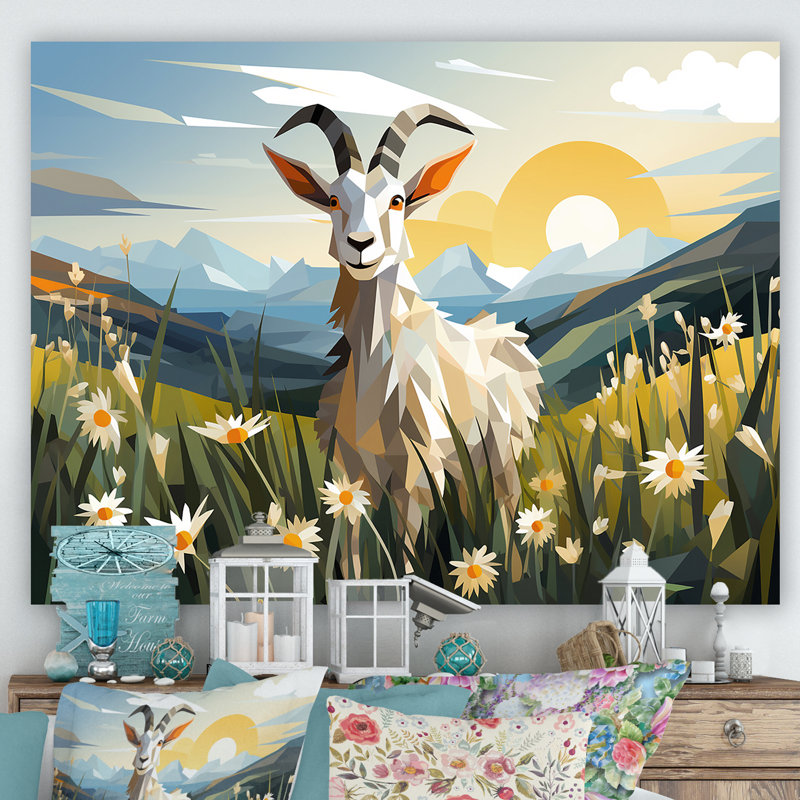 «Goat Pasture Patterns III», art mural animal de chèvre, Toile tendue, H 12 po x l 20 po x P 1 po