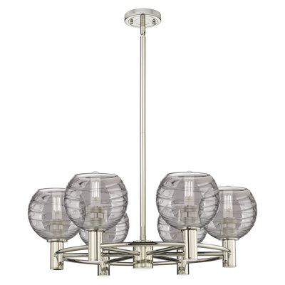 Downtown Urban - Kennedy - Lustre suspendu à 6 lumières 26 po Athens - Finition nickel poli - Abat-jour tourbillon déco fumé clair