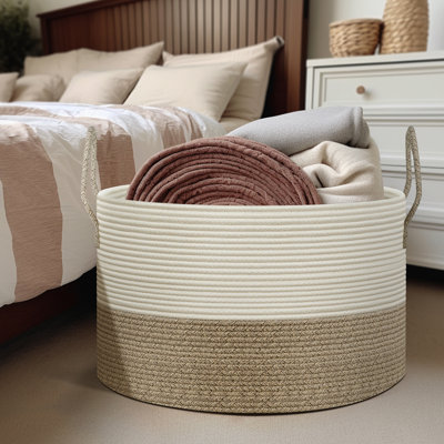 Extra Large Basket for Blankets - 21.7"D X 13.8"H Rope Laundry Basket Toy Baskets Storage Kids, Throw Blanket Baskets