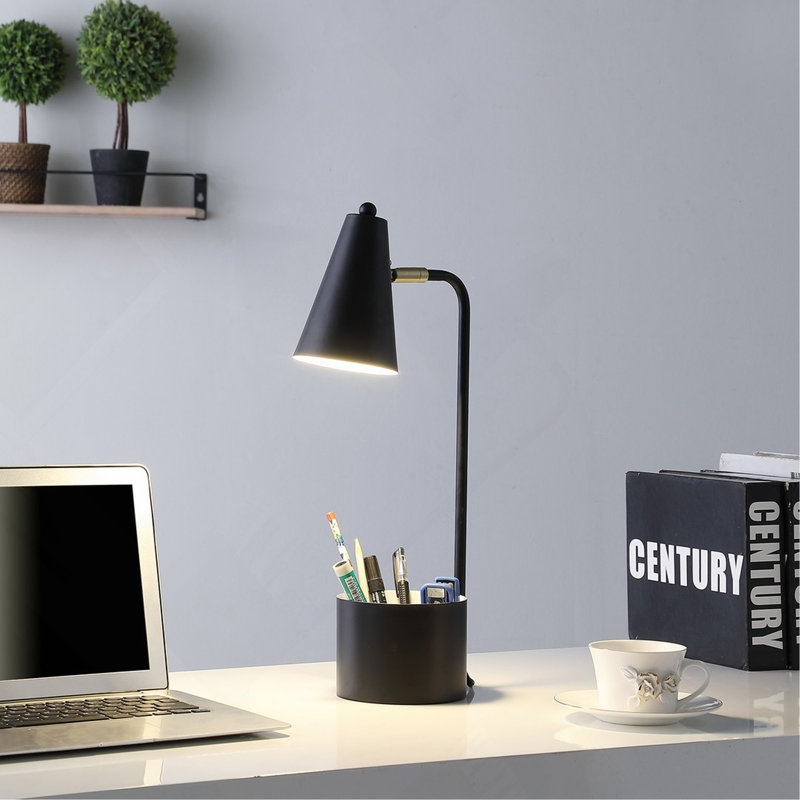 19.5" In Student Black Metal Task Desk Lamp W/ Organizer, Black