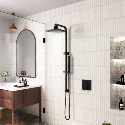 CASAINC Wall Mount Pressure-Balanced Shower System Shower Head with Digital LED and Slider Bar 2-Function Handheld