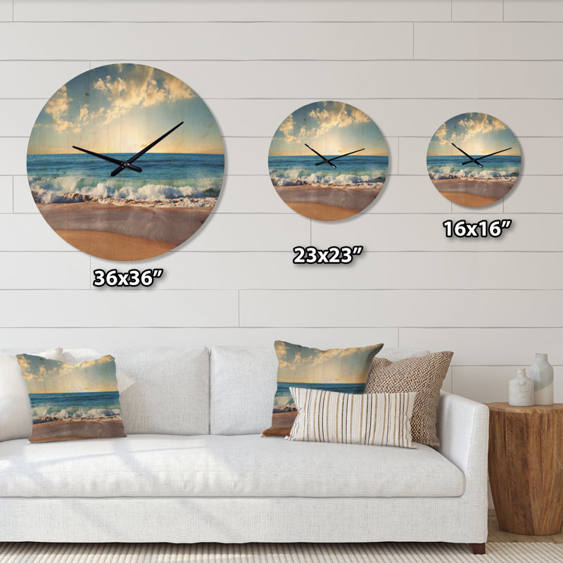 Horloge murale en bois Sea Sunset, Très grand