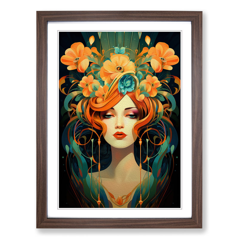 Female Art Deco Art - Framed Print, Walnut Framed, 34cm H x 25cm W