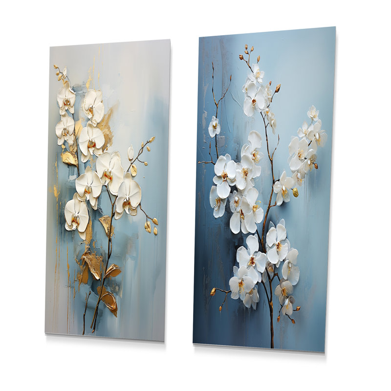 Orchidées beiges et dorées - ensemble d'art mural en métal orchidées de 2, H 28 po x l 24 po