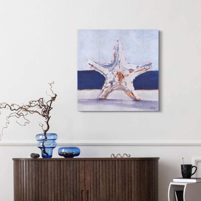 Coastal Serenity Starfish on Silver Shagreen Canvas Wall Art