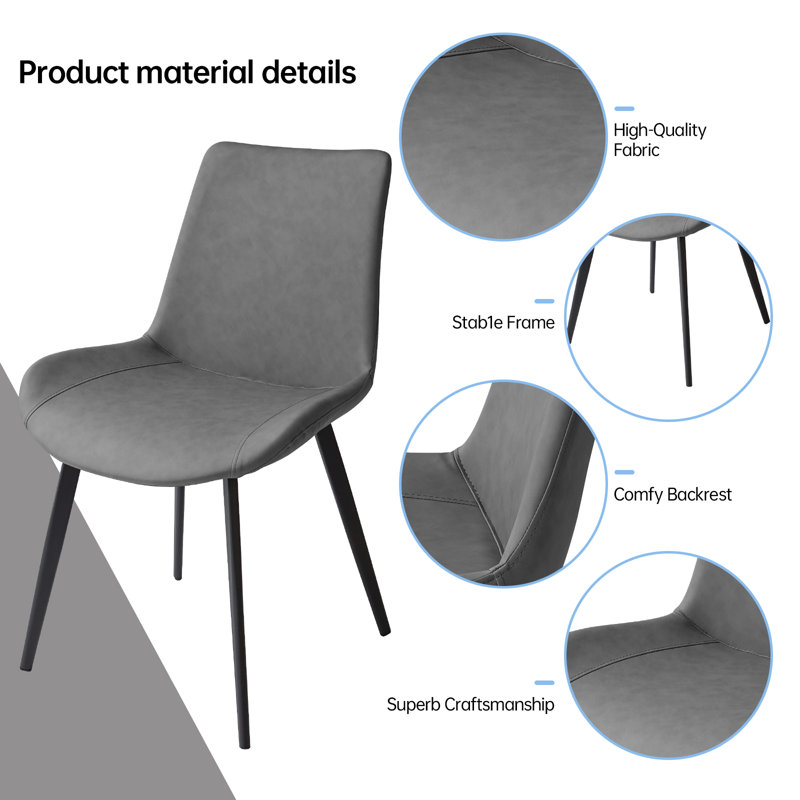 Josman Faux Leather Upholstered Dining Chair with Steel Legs, Gray, 2