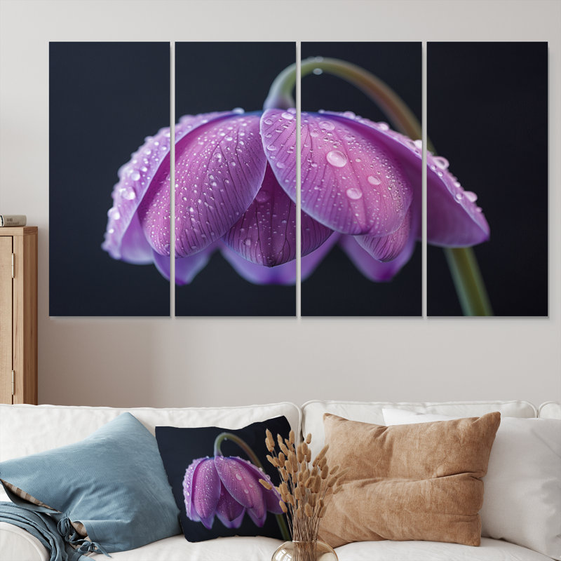 «Black and mauve Snowdrop Flowers At Night II», ensemble d'art sur toile, H 28 po x l 48 po