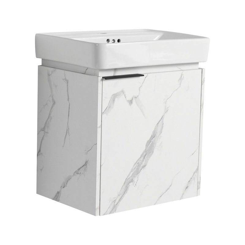Meuble-lavabo mural 20 po avec lavabo en céramique, armoire de rangement avec portes