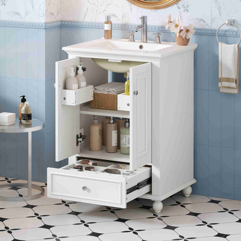 Meuble-lavabo de salle de bain avec portes à fermeture douce, Blanc