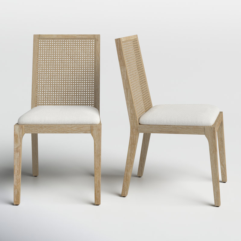 Brown Upholstered Wood and Cane Side Chair