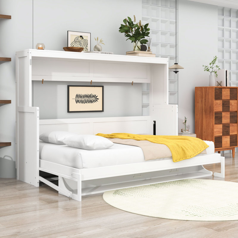 Lit escamotable avec bureau Wissem, Full, Blanc