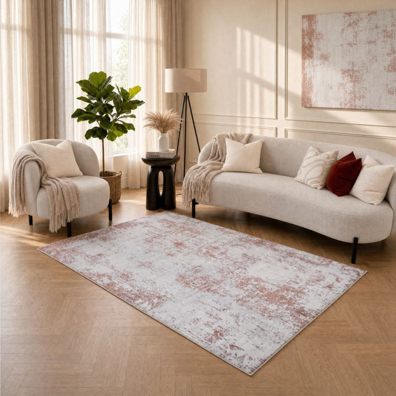Elaris Collection Rectangle Abstract Area Rug, Rose/Light Grey, 80X150 cm
