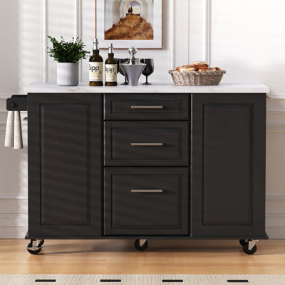 Îlot de cuisine avec rangement, armoire à poubelle inclinable et organisateur d'armoire coulissant, armoire d'appoint roulante