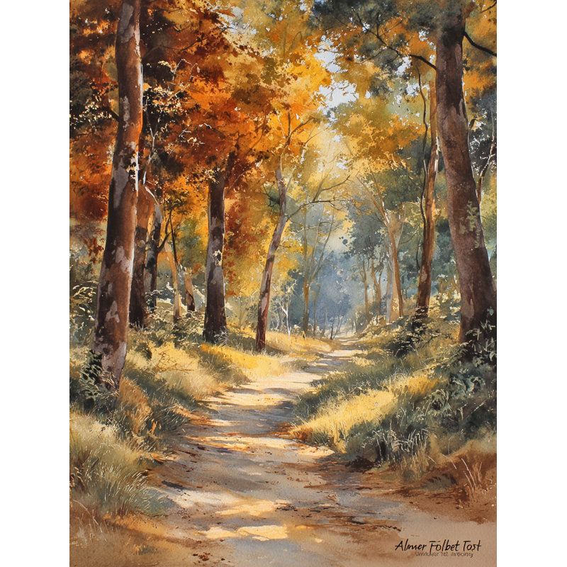 Golden Pathway Forest Wrapped Canvas Wall Art
