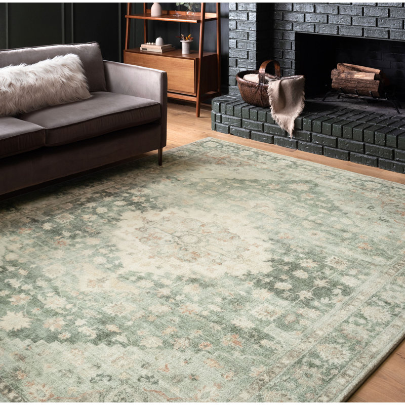 Oriental Teal/Ivory Area Rug, Rectangle 5' x 7'6"