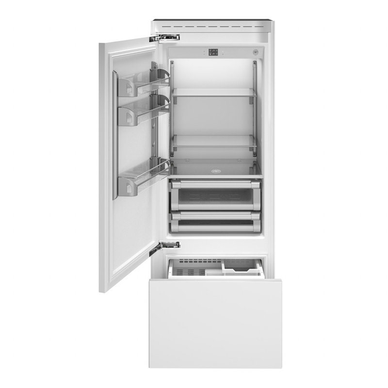 Refrigerator 30" Built-In Bottom Mount With Ice Maker Door, Stainless Steel, Left Handed