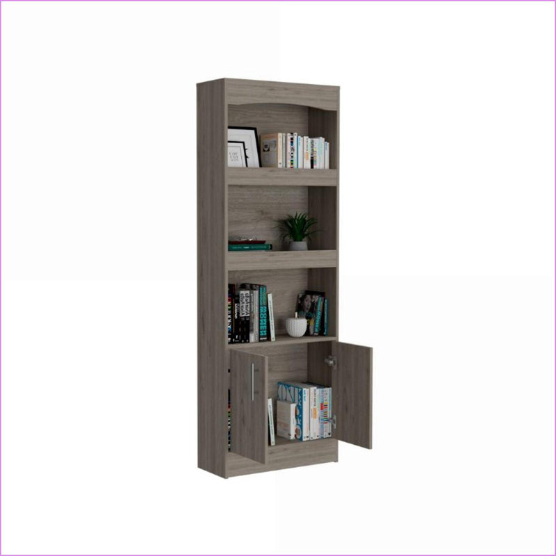 Bibliothèque, hauteur moderne de 70,8 po avec 3 tablettes encadrées | Gris clair | Panneau de particules