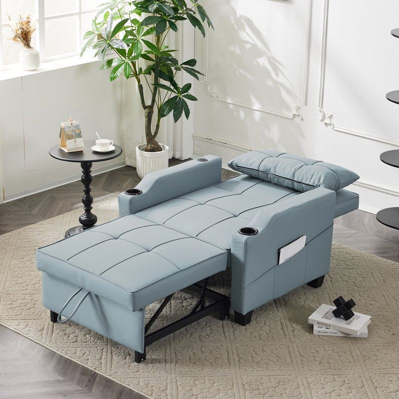 Hosie Faux Leather Accent Chair, Gray Blue Polyester
