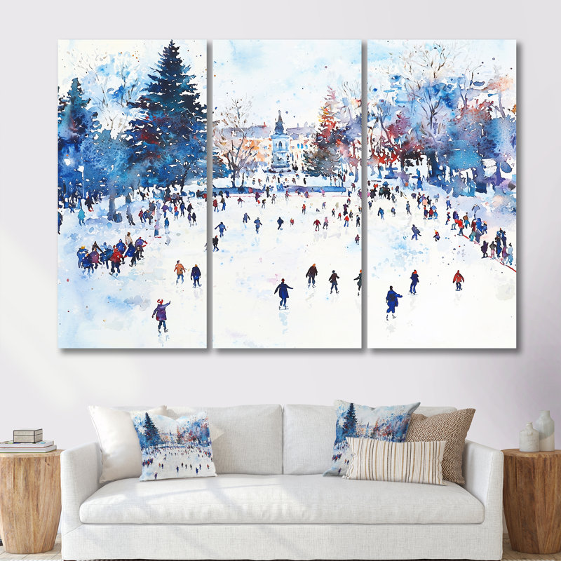 Ice Skating Rink II - Winter Landscape Wall Art Set, Wrapped Canvas, 28" H x 36" W, Does Not Apply