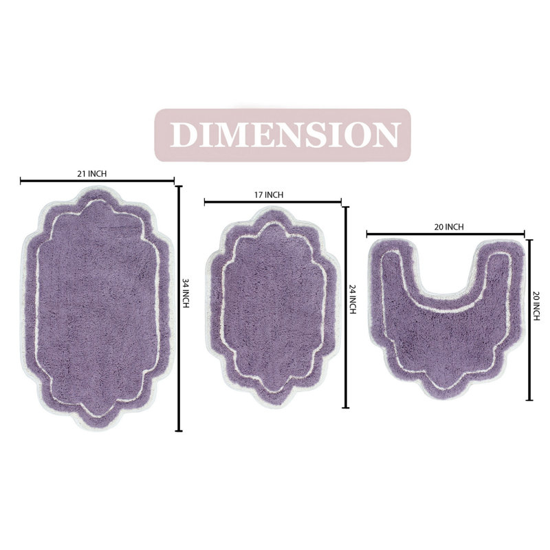Ensemble de tapis de bain en coton Dobrinka, lavable à la machine, à séchage rapide, absorbant - ensemble de 3 pièces avec contour