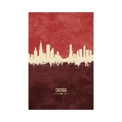 Chicago Illinois Skyline Burgandy by Michael Tompsett - Wrapped Canvas Print