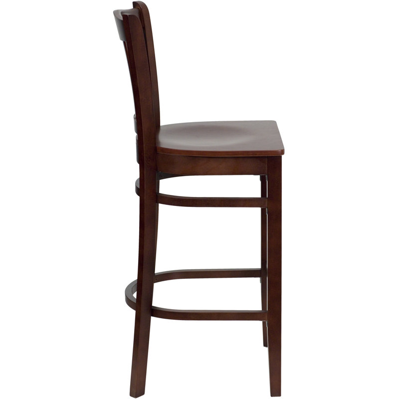 Prompton Vertical Slat Back Wooden Restaurant Barstool - Hospitality Seating, Mahogany Wood, Mahogany, 2
