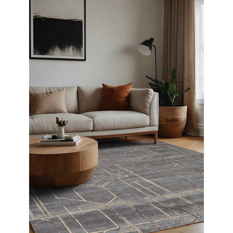 Machine Washable Gray Area Rug, Square 8'