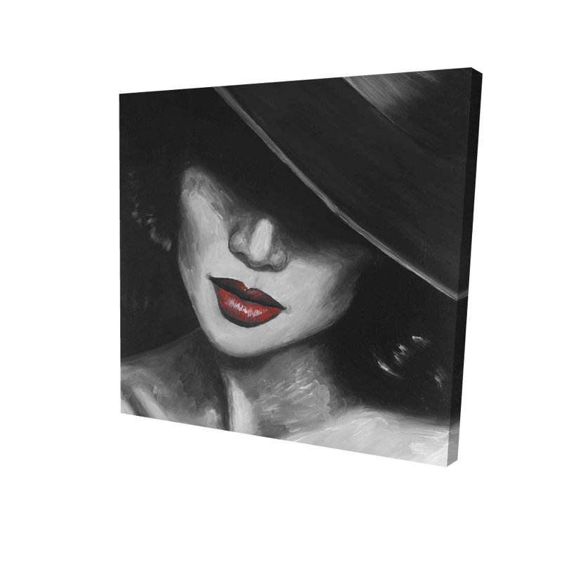 Mysterious Red Lips Lady - Figurative Red Canvas Art Decor