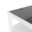 Table basse rectangulaire avec plateau en verre trempé gris et pieds blancs, table moderne pour le salon-125538150