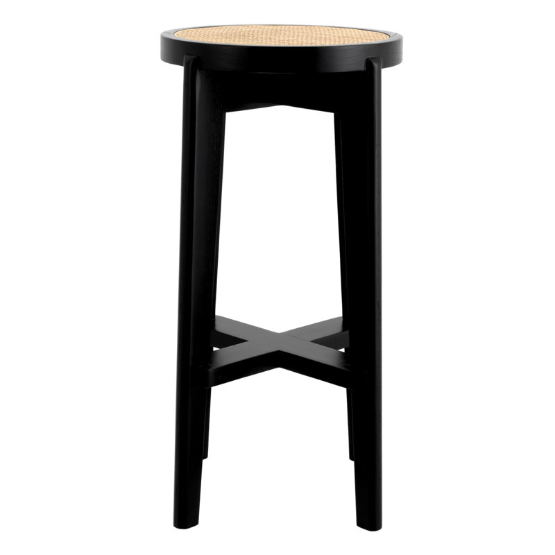 Black Solid Wood Counter Stool with Rattan Cane Seat
