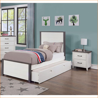 Two-Tone White/Grey Contemporary 2-Drawer Solid Wood Nightstand