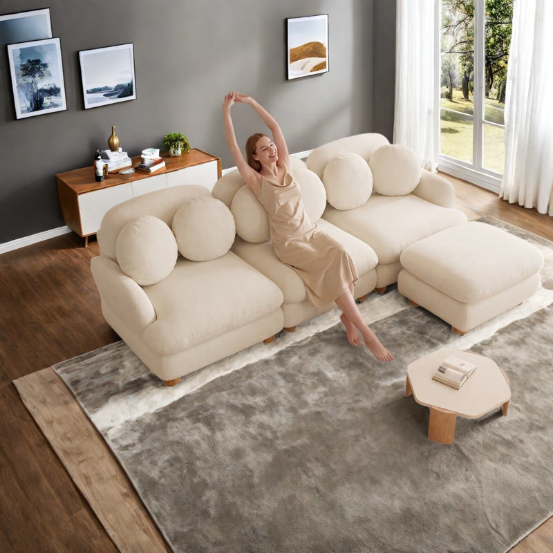 Canapé à compression, causeuse beige en chenille 68 po, salon moderne, Beige