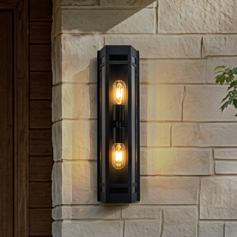 Luminaire mural d'extérieur noir moderne à 2 lumières H20 "avec capteur de crépuscule et porte de garage en verre trempé transparent résistant aux intempéries