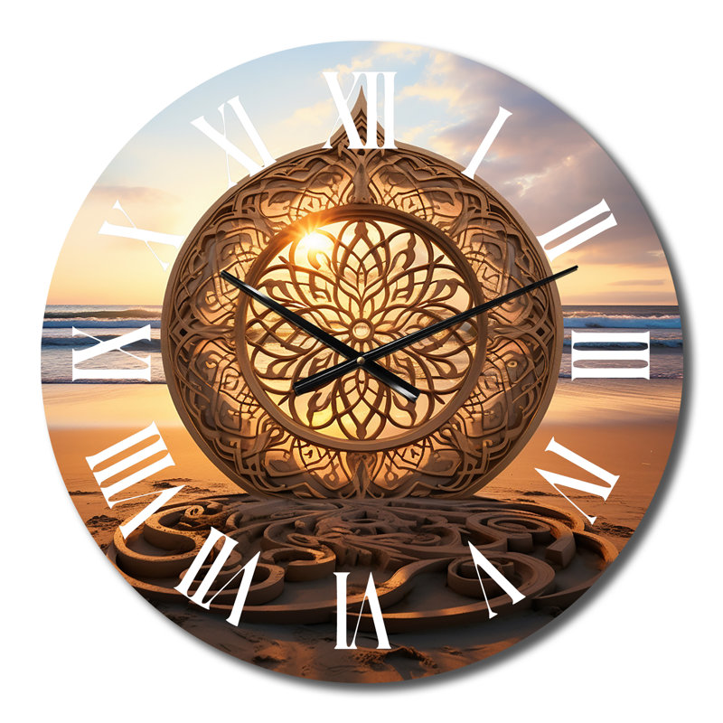 Horloge murale majestueuse mandala sur la plage, Moyenne