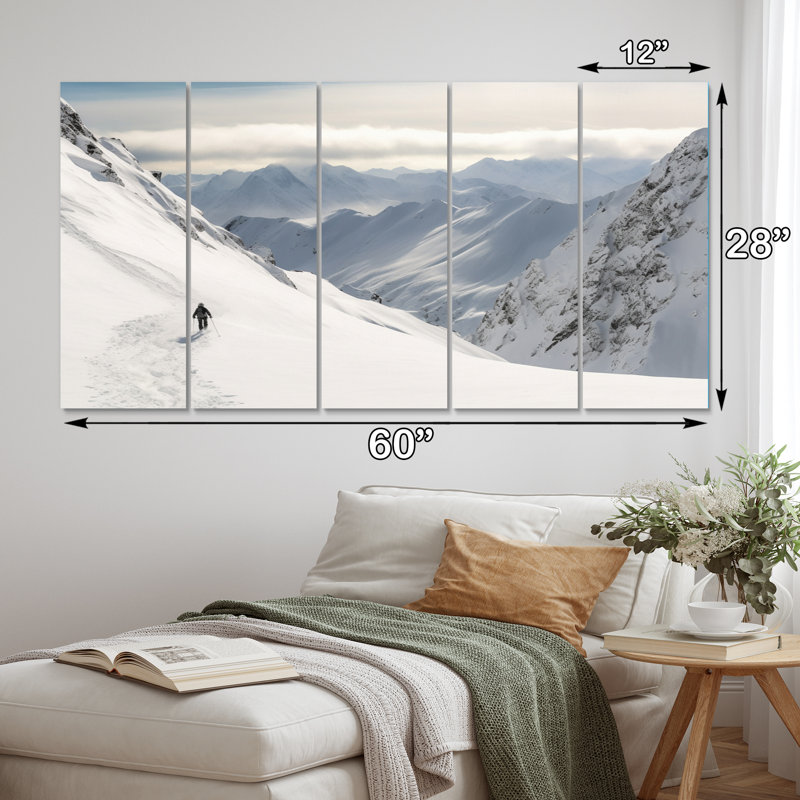 Winter Mountain Top I - Art mural sur toile, 5 panneaux égaux