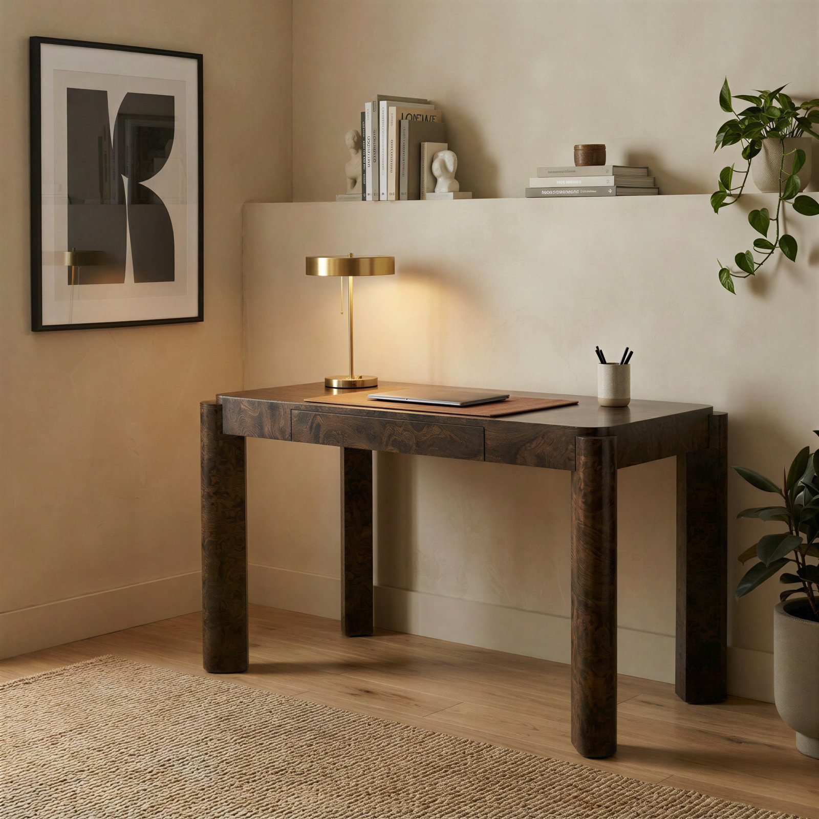 Jakus Console Table, 29.5" H x 49.2" W x 25.6"D, Dark Burl
