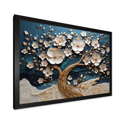 Arbre d'orchidée bleu et blanc doré de branches I - arbre, art mural