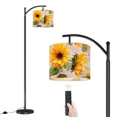 Arc Floor Lamp seamless hand drawn vibrant yellow watercolor sunflowers Floor Lamps with Remote LED Lights Adjustable Lamp Shades Tall Standing Lamps for Reading Office Living Room