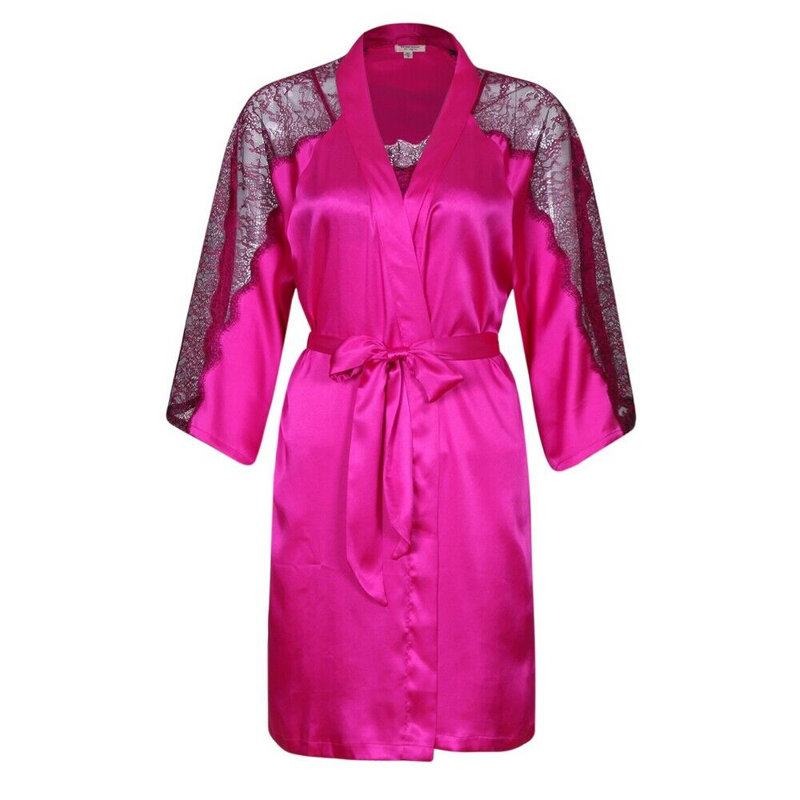 Peignoir en satin de soie fille / femme Baskaran, Noir, S