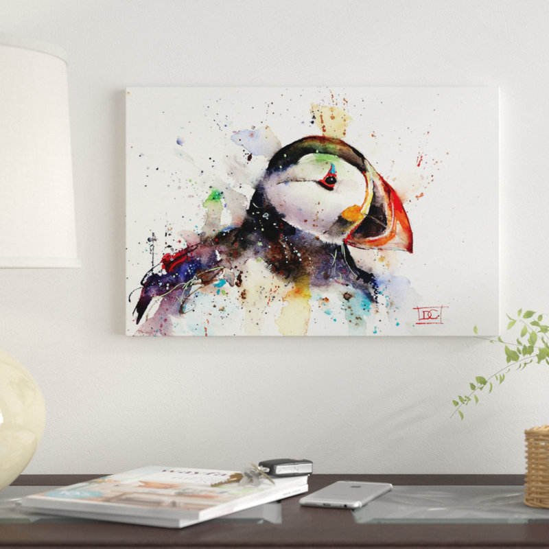 « puffin' » par dean crouser,, reproduction d’impression sur toile tendue, H 12 po x l 18 po x P 1,5 po, Pas de tapis