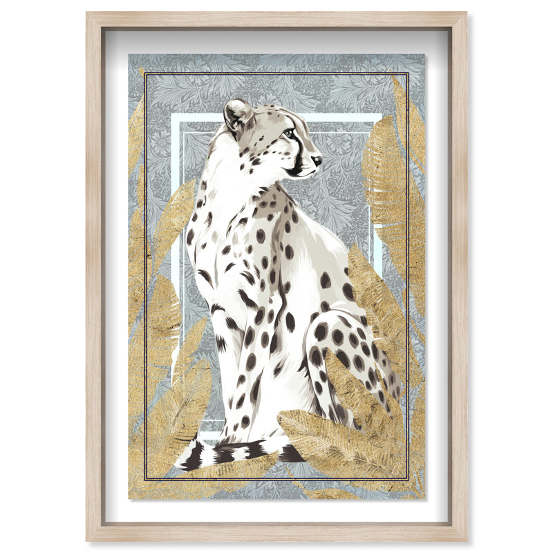 Jungle Cheetah Gold Canvas Animals Print by Oliver Gal, 55.5"H x 37.5"W, Natural Oak Frame