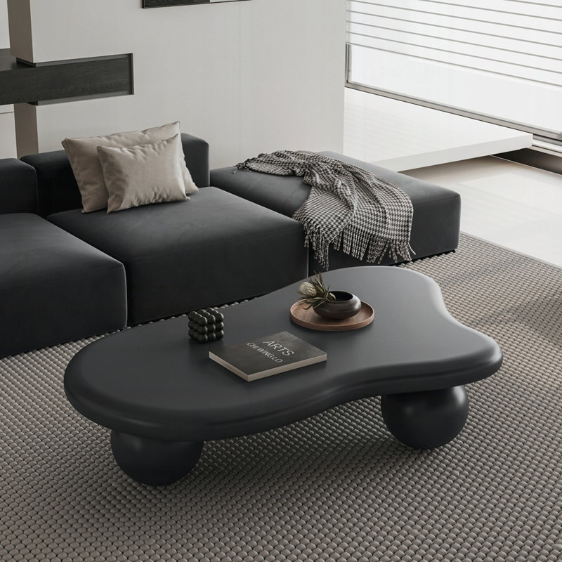 Table basse en forme de nuage avec 3 pieds sphériques, élégante et durable pour les salons modernes, Noir, Noir
